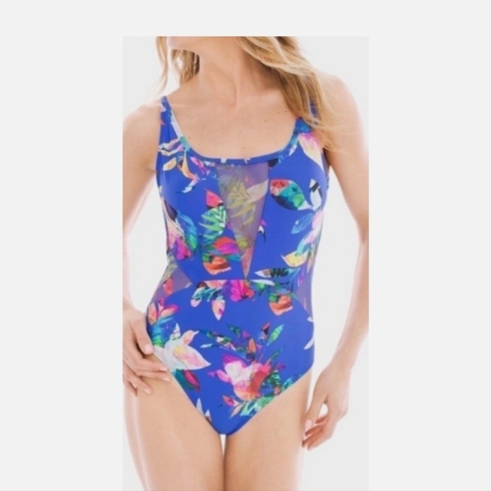 La Blanca Tummy Control Havana Tropics Mesh Floral One-Piece Swimsuit S 8